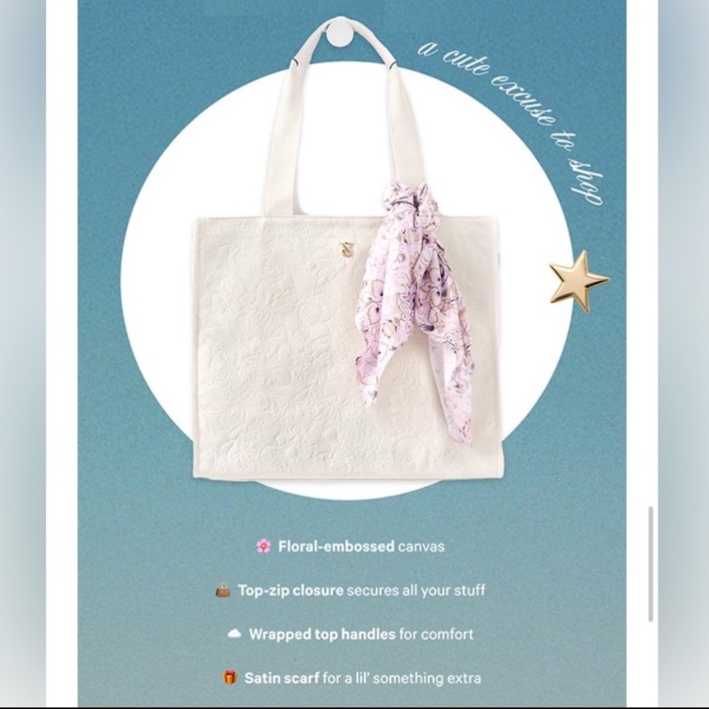 NWT VS Cream Tote Bag with Floral Scarf